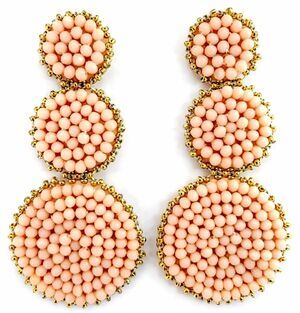 Vintage Peach Beaded Drop Earrings Tiered Statement Boho Resort Spring 3”
